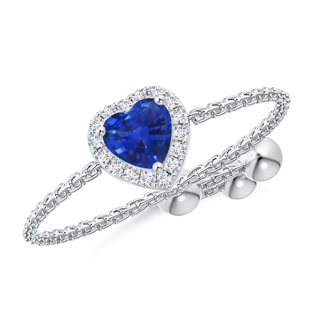 4mm AAA Heart-Shaped Sapphire Bolo Ring with Diamond Halo in White Gold