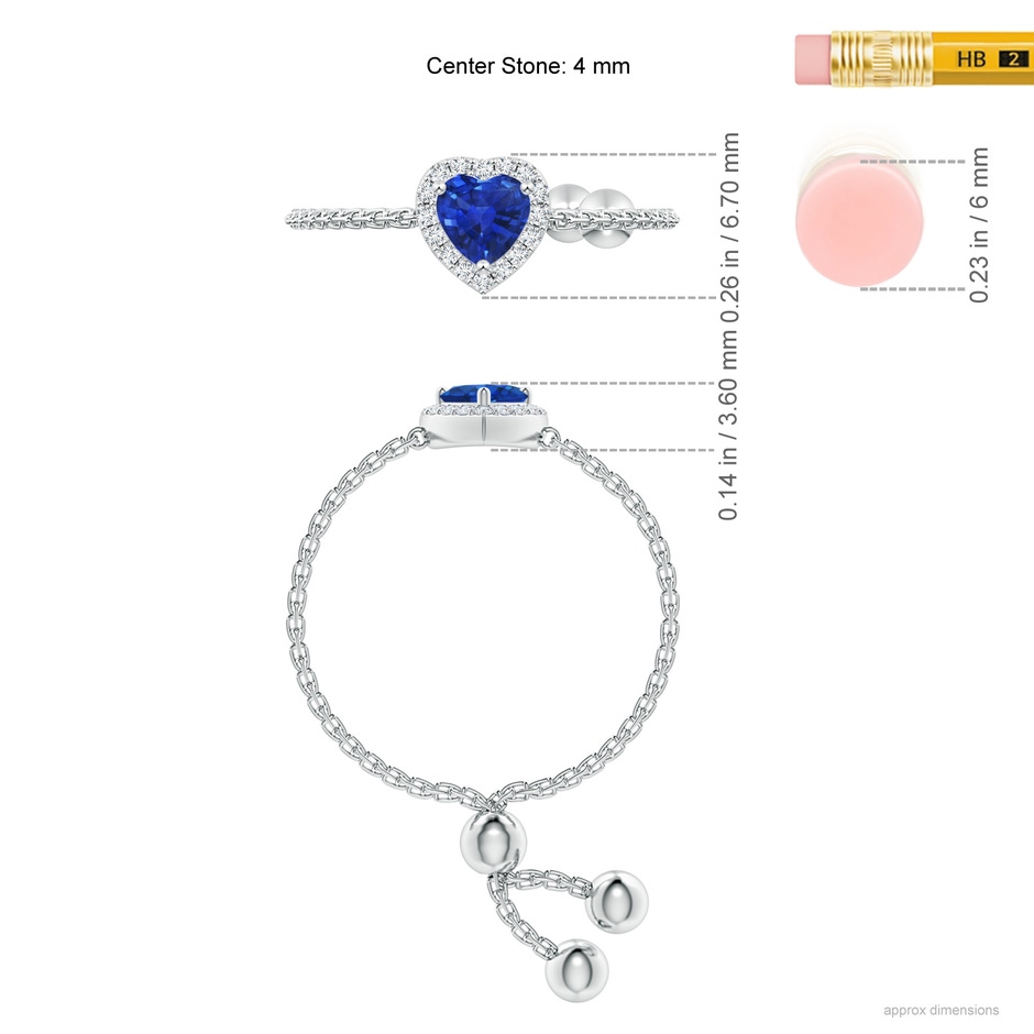 4mm AAA Heart-Shaped Sapphire Bolo Ring with Diamond Halo in White Gold ruler