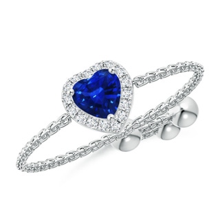 4mm AAAA Heart-Shaped Sapphire Bolo Ring with Diamond Halo in White Gold