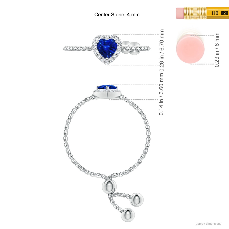 4mm AAAA Heart-Shaped Sapphire Bolo Ring with Diamond Halo in White Gold ruler