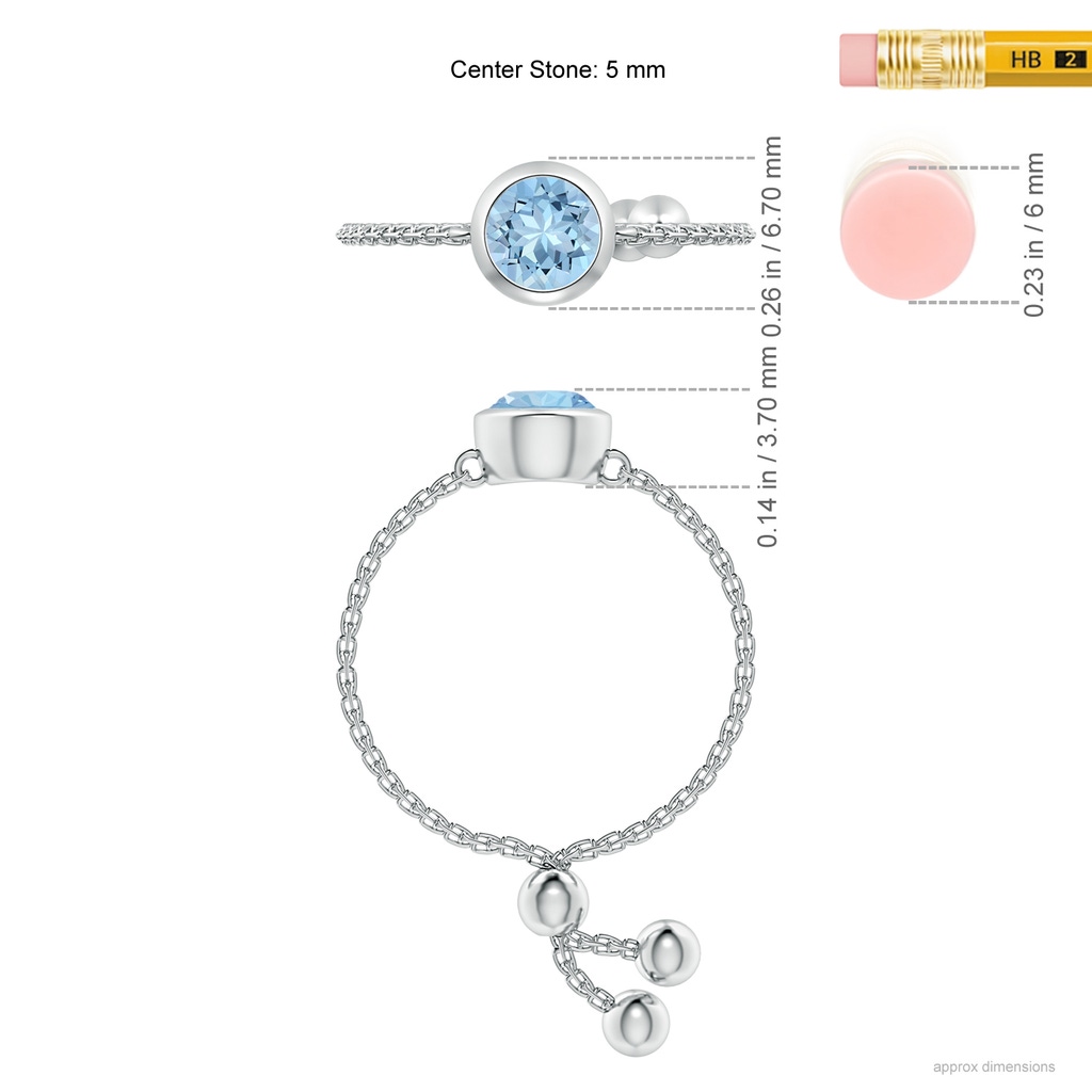 5mm AAA Bezel-Set Round Aquamarine Solitaire Bolo Ring in White Gold Ruler