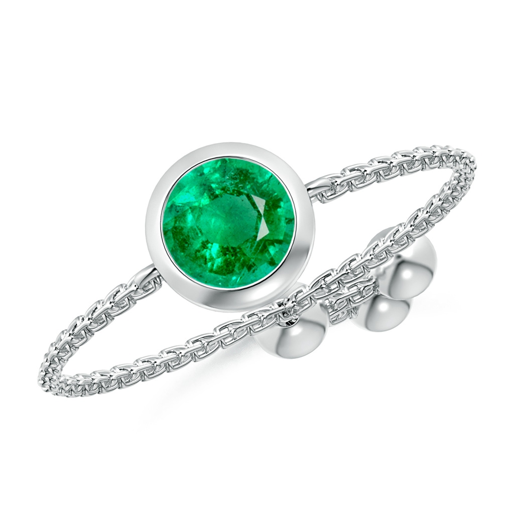 5mm AAA Bezel-Set Round Emerald Solitaire Bolo Ring in White Gold