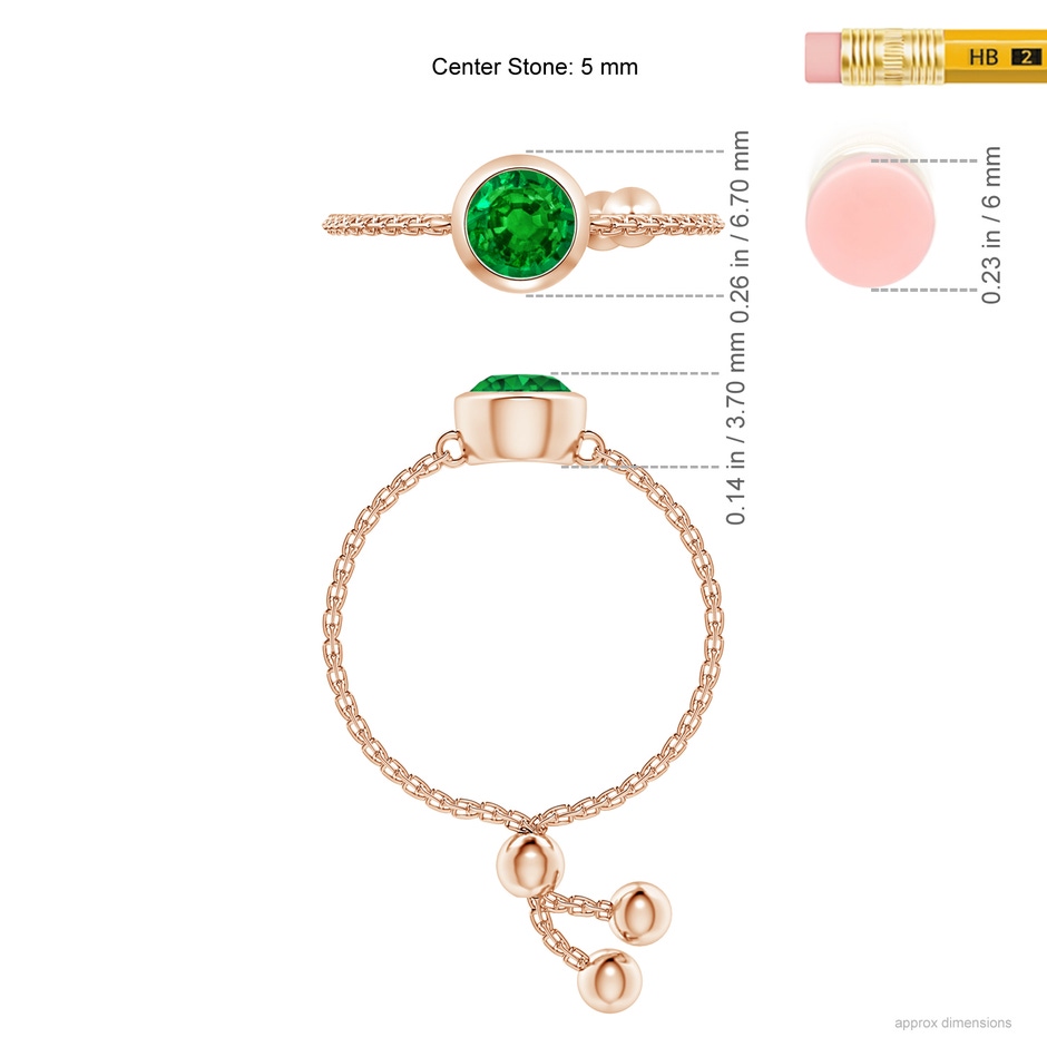 5mm Lab-Grown Bezel-Set Round Emerald Solitaire Bolo Ring in Rose Gold ruler