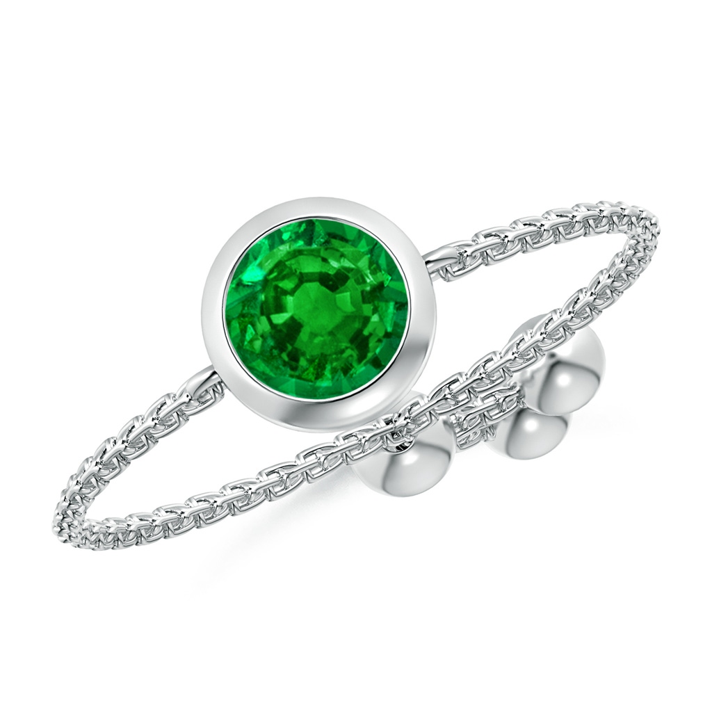 5mm Lab-Grown Bezel-Set Round Emerald Solitaire Bolo Ring in White Gold