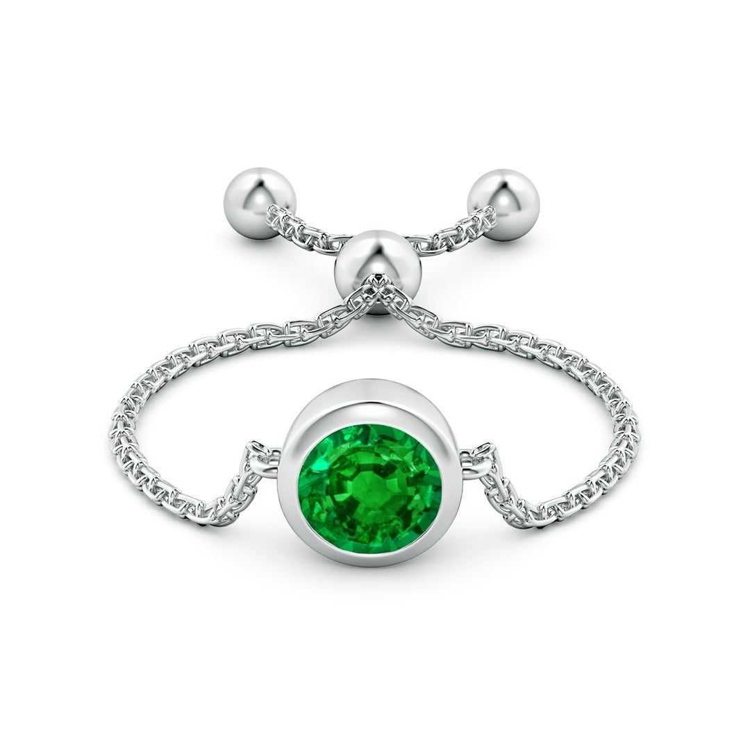 Lab-Grown Bezel-Set Round Emerald Solitaire Bolo Ring