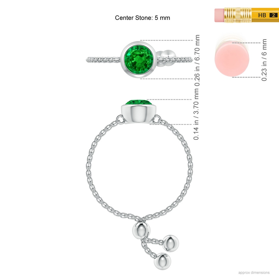 5mm Lab-Grown Bezel-Set Round Emerald Solitaire Bolo Ring in White Gold ruler