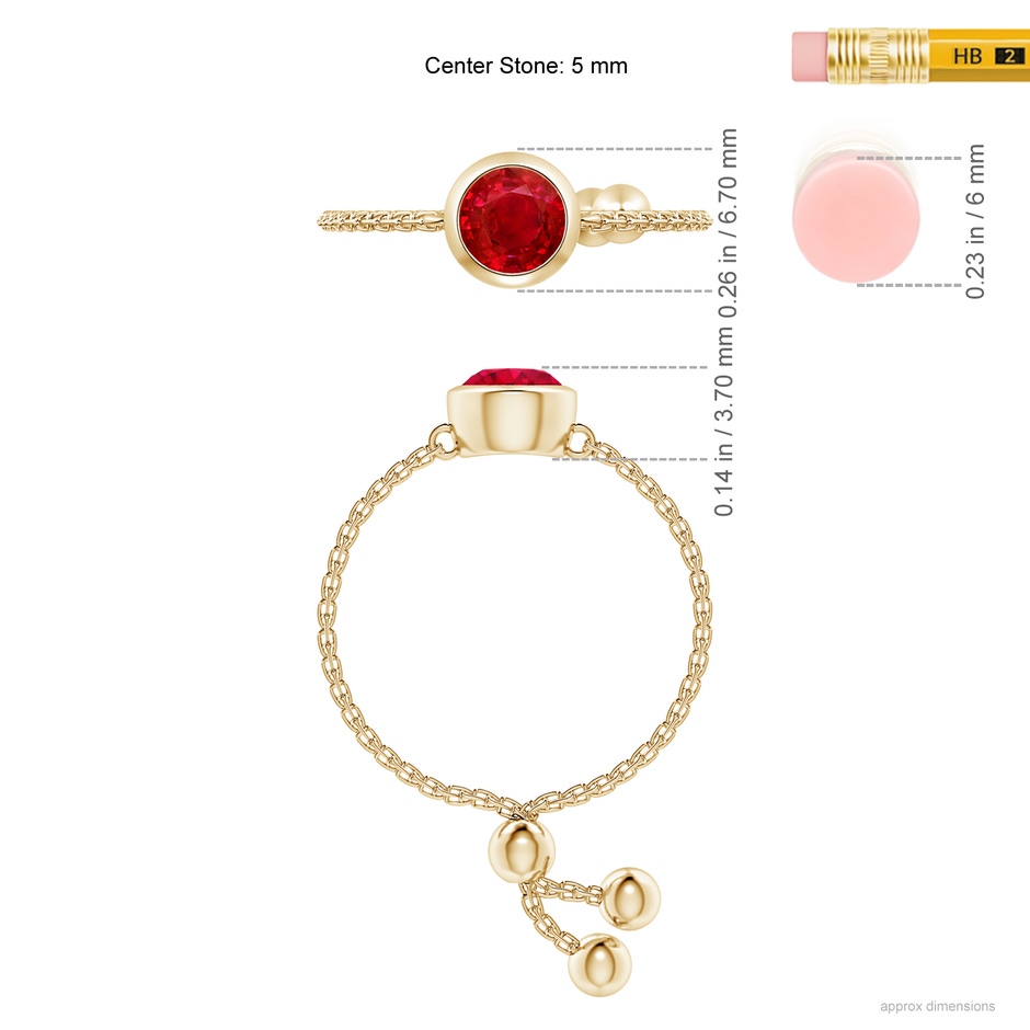 5mm AAA Bezel-Set Round Ruby Solitaire Bolo Ring in Yellow Gold ruler