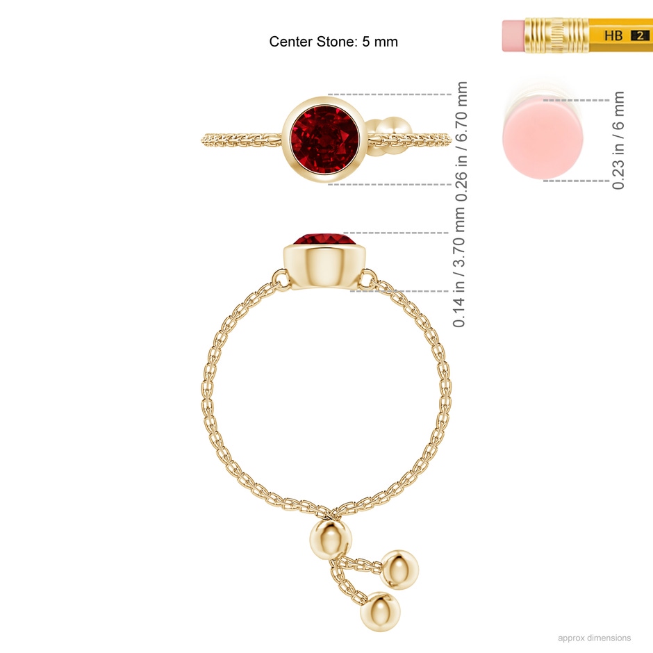 5mm AAAA Bezel-Set Round Ruby Solitaire Bolo Ring in Yellow Gold ruler