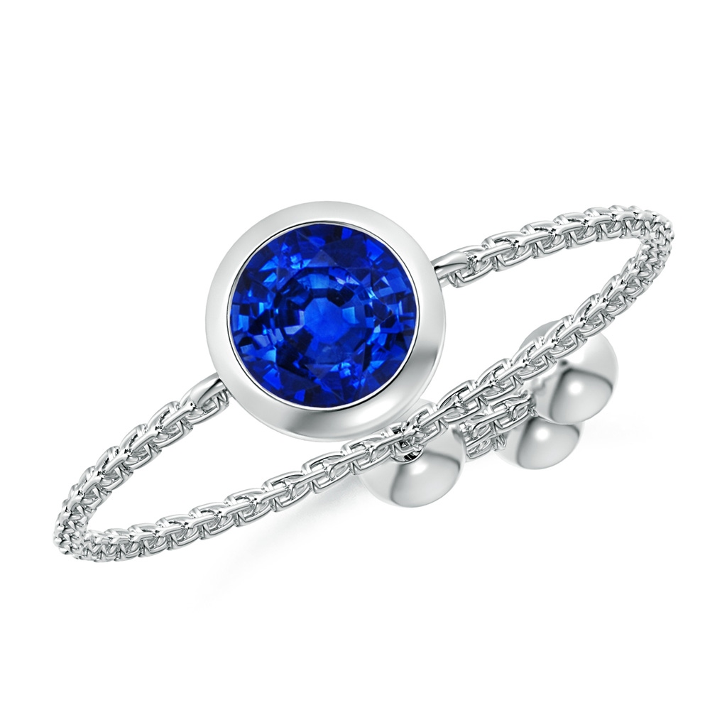 5mm AAAA Bezel-Set Round Sapphire Solitaire Bolo Ring in White Gold