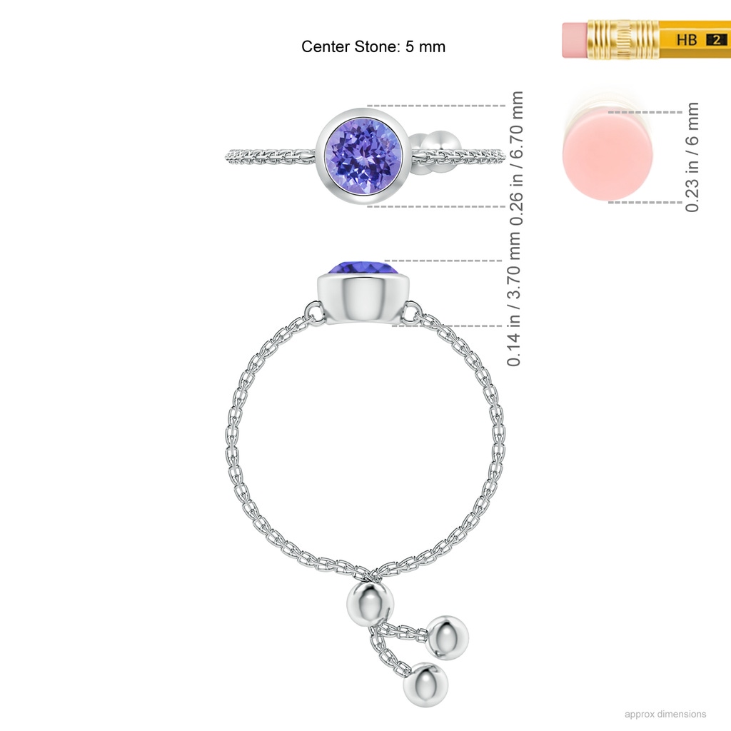 5mm AAA Bezel-Set Round Tanzanite Solitaire Bolo Ring in White Gold Ruler