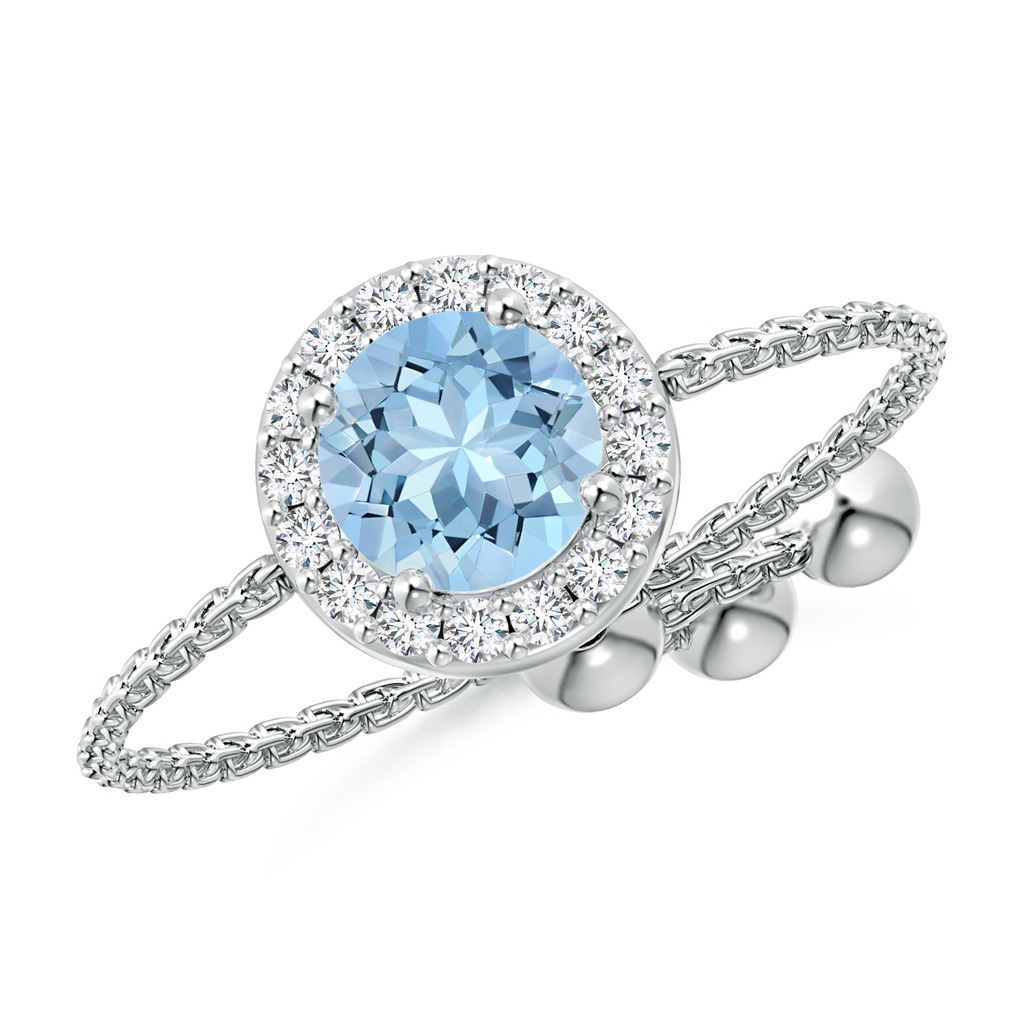 5mm AAA Round Aquamarine Bolo Ring with Diamond Halo in White Gold
