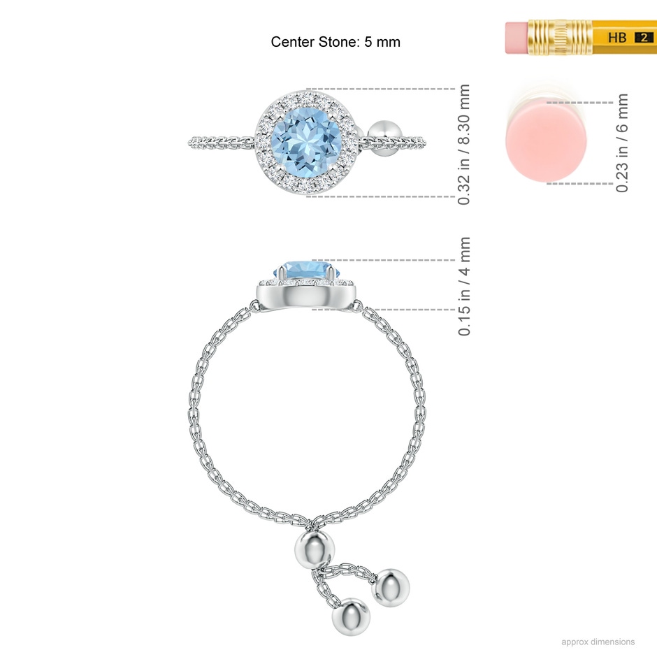 5mm AAA Round Aquamarine Bolo Ring with Diamond Halo in White Gold ruler