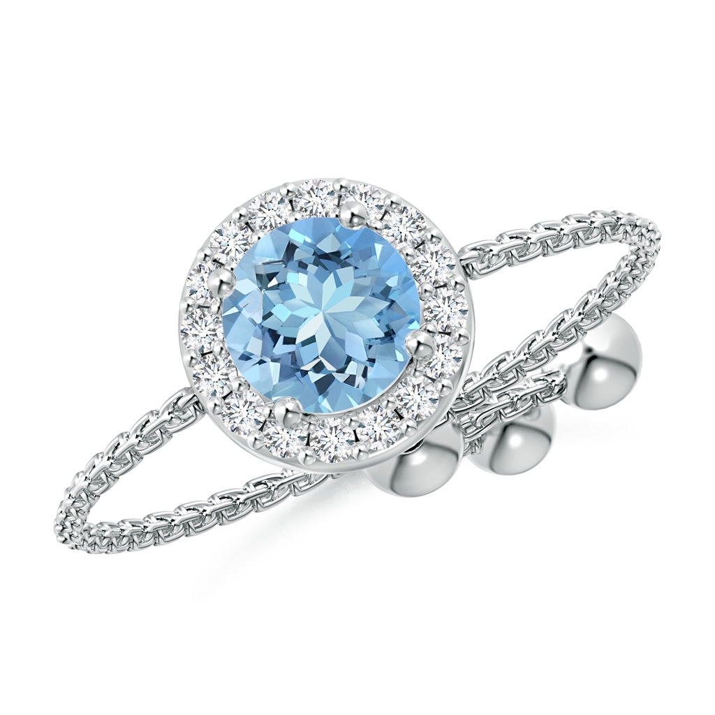 5mm AAAA Round Aquamarine Bolo Ring with Diamond Halo in White Gold