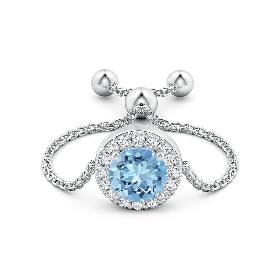 5mm AAAA Round Aquamarine Bolo Ring with Diamond Halo in White Gold side-1