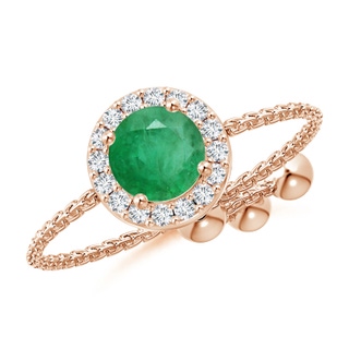 5mm A Round Emerald Bolo Ring with Diamond Halo in Rose Gold