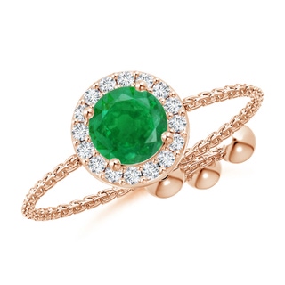 5mm AA Round Emerald Bolo Ring with Diamond Halo in Rose Gold