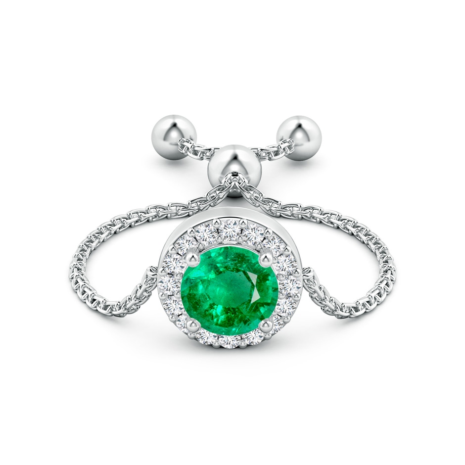 5mm AAA Round Emerald Bolo Ring with Diamond Halo in White Gold side-1