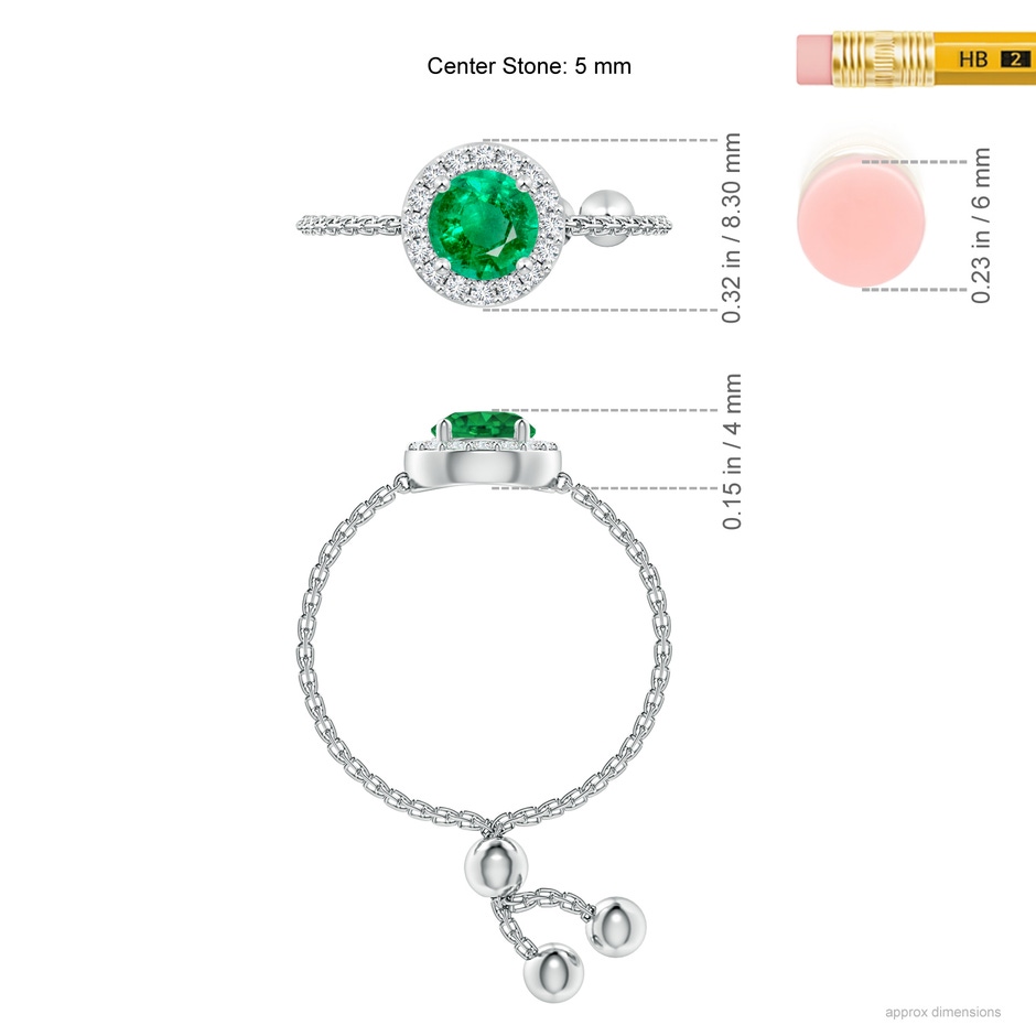 5mm AAA Round Emerald Bolo Ring with Diamond Halo in White Gold ruler