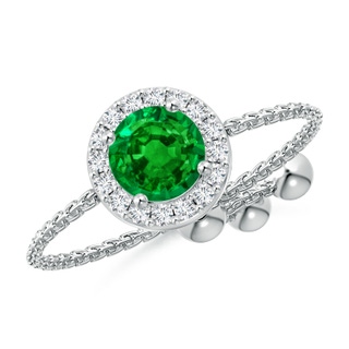 5mm Lab-Grown Round Emerald Bolo Ring with Diamond Halo in White Gold