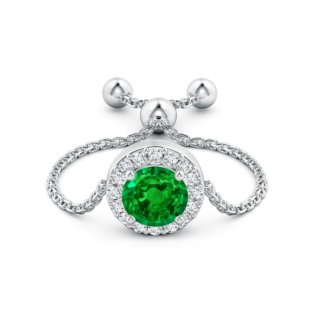 5mm AAAA Round Emerald Bolo Ring with Diamond Halo in White Gold Side-1