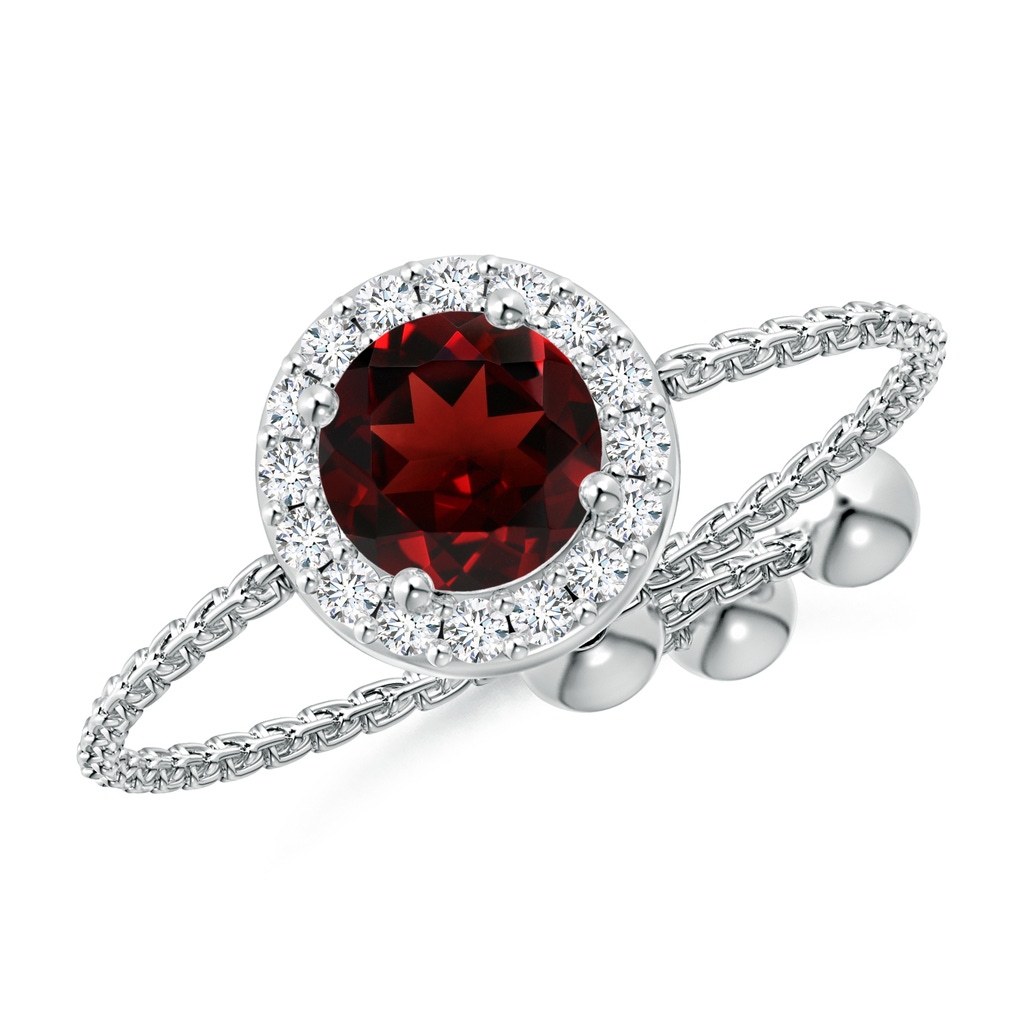 5mm AAA Round Garnet Bolo Ring with Diamond Halo in White Gold