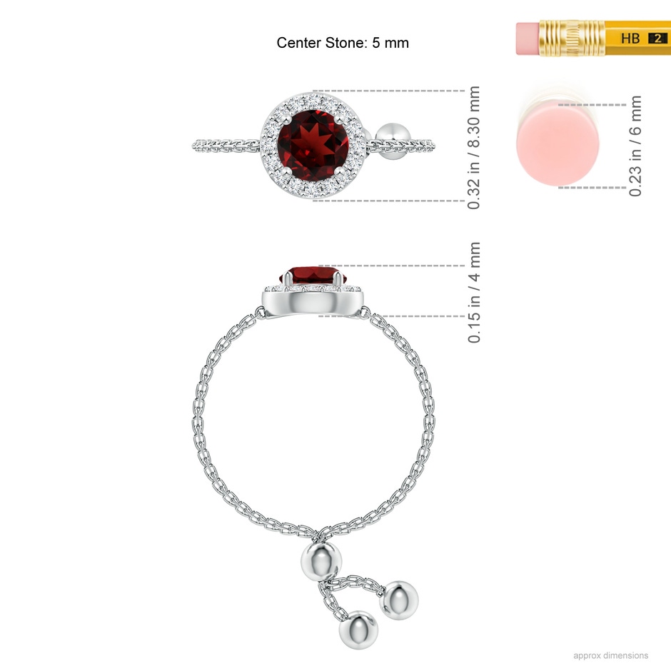 5mm AAA Round Garnet Bolo Ring with Diamond Halo in White Gold ruler