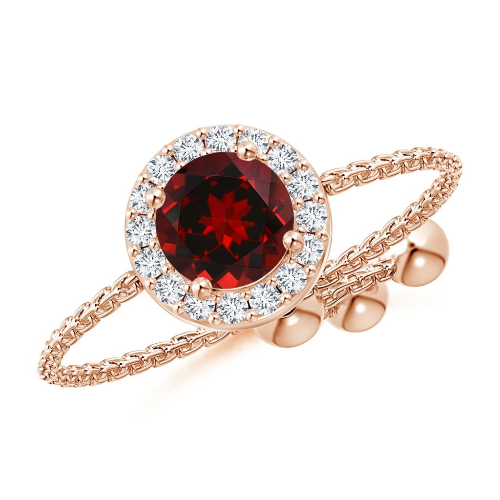 5mm AAAA Round Garnet Bolo Ring with Diamond Halo in Rose Gold