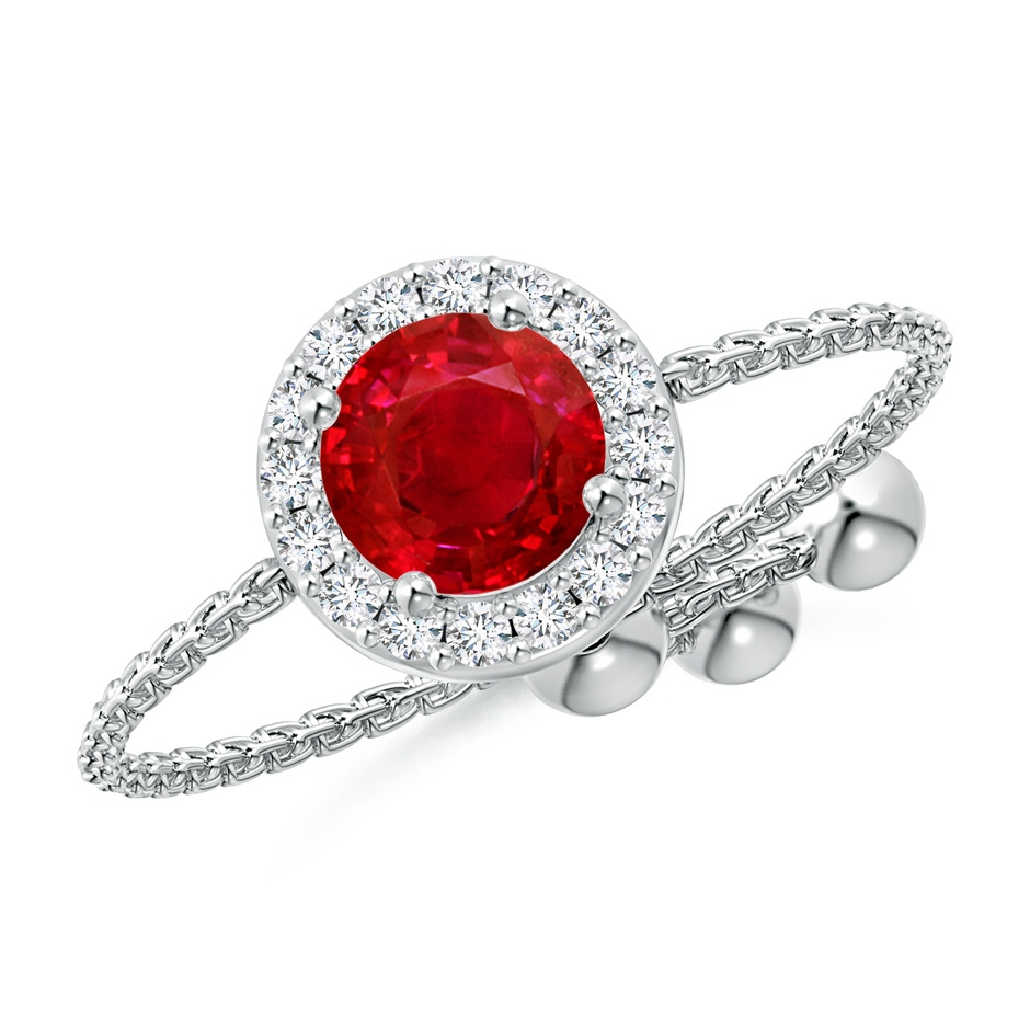 5mm AAA Round Ruby Bolo Ring with Diamond Halo in White Gold 