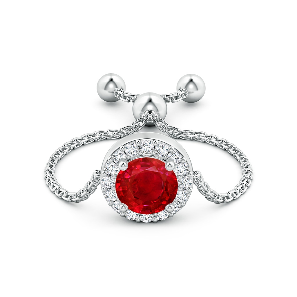 5mm AAA Round Ruby Bolo Ring with Diamond Halo in White Gold Side-1