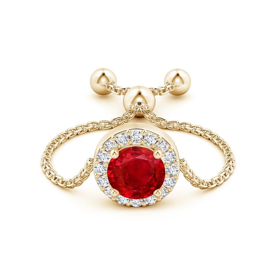 5mm AAA Round Ruby Bolo Ring with Diamond Halo in Yellow Gold side-1