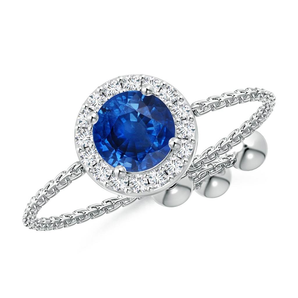 5mm AAA Round Sapphire Bolo Ring with Diamond Halo in White Gold