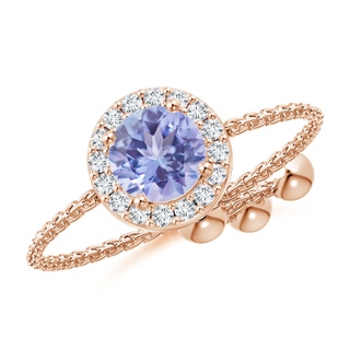 5mm AA Round Tanzanite Bolo Ring with Diamond Halo in Rose Gold