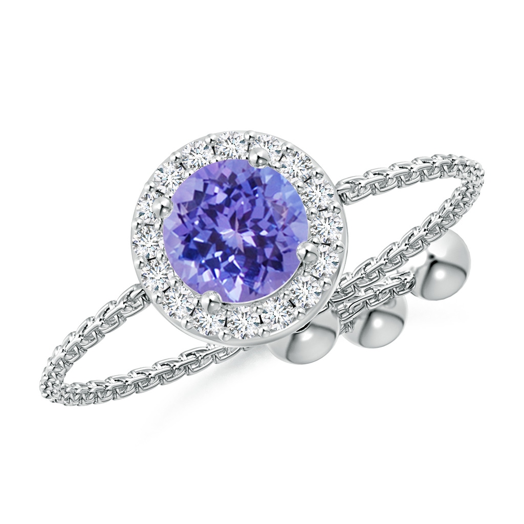 5mm AAA Round Tanzanite Bolo Ring with Diamond Halo in White Gold
