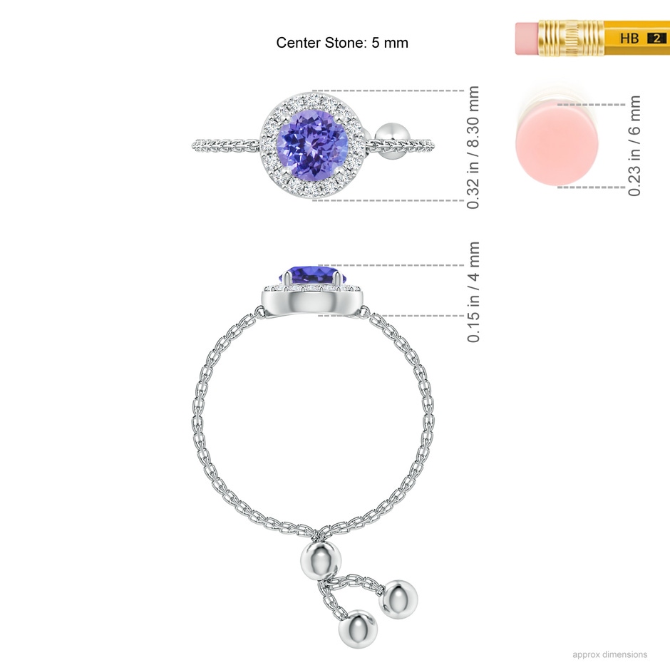 5mm AAA Round Tanzanite Bolo Ring with Diamond Halo in White Gold ruler