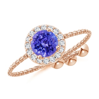 5mm AAAA Round Tanzanite Bolo Ring with Diamond Halo in Rose Gold