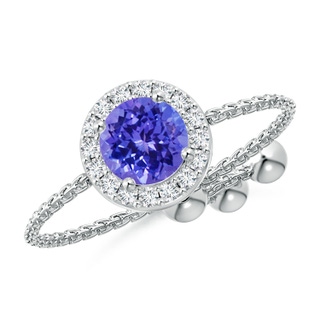 5mm AAAA Round Tanzanite Bolo Ring with Diamond Halo in White Gold