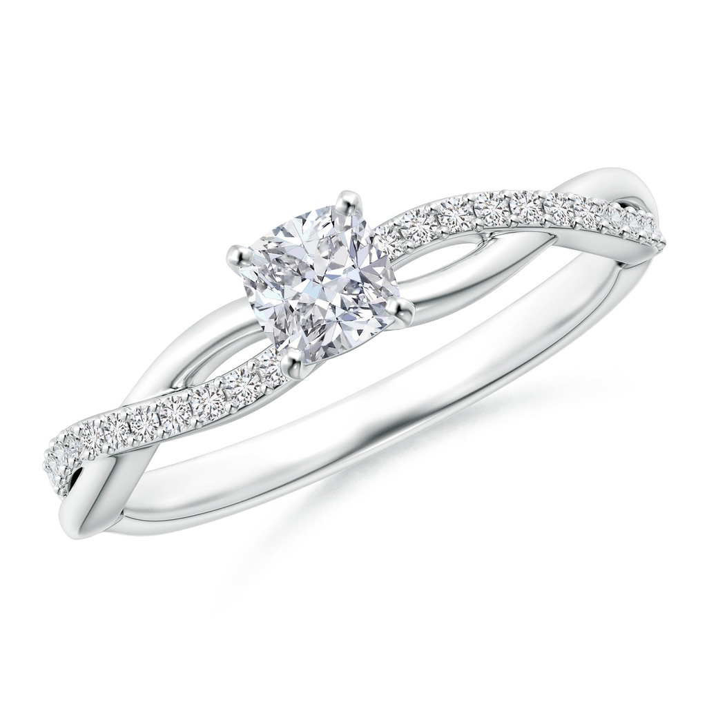 4mm HSI2 Cushion Diamond Infinity Twist Shank Ring with Accents in White Gold