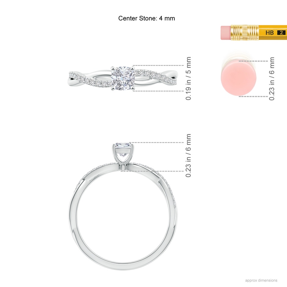 4mm HSI2 Cushion Diamond Infinity Twist Shank Ring with Accents in White Gold ruler