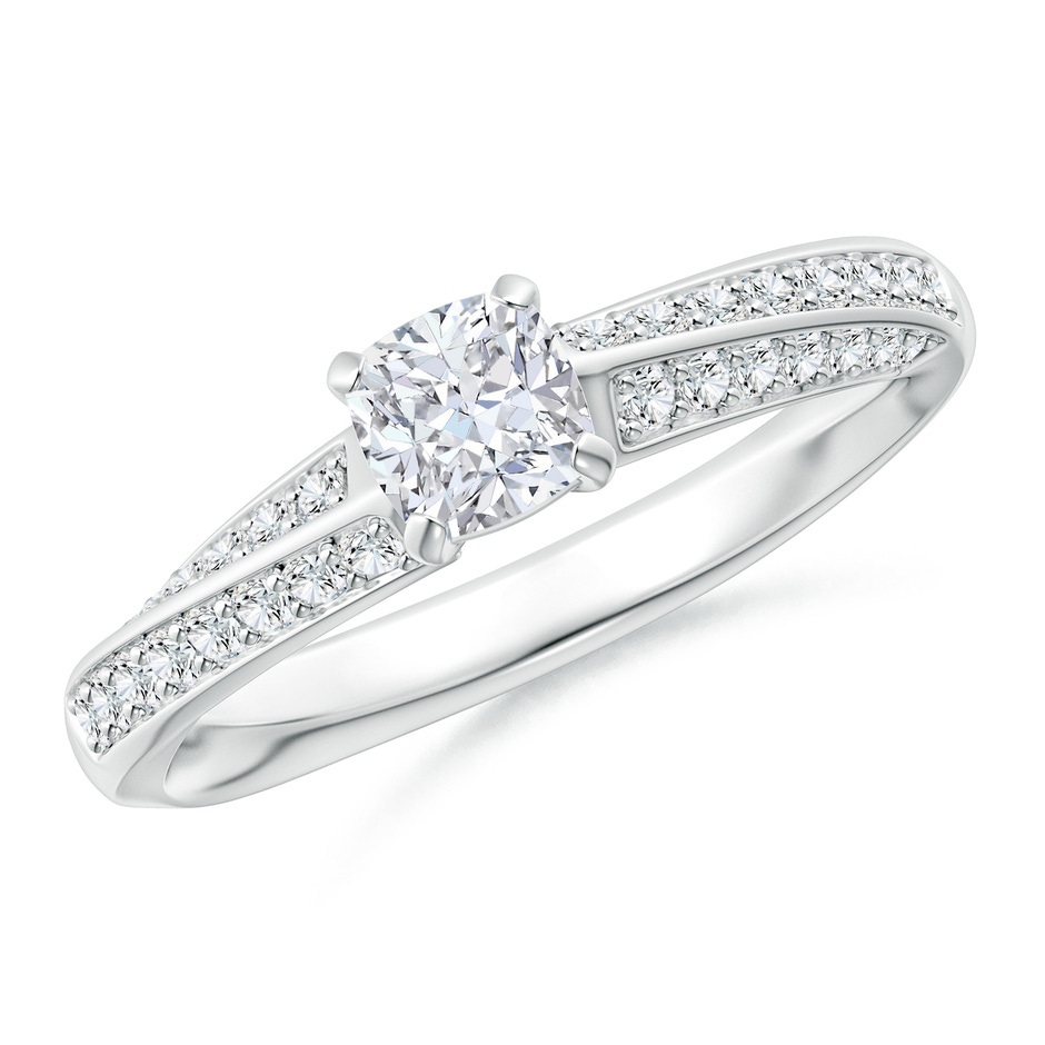 4.5mm GVS2 Cushion Diamond Twist Shank Ring with Double Row Accents in White Gold 