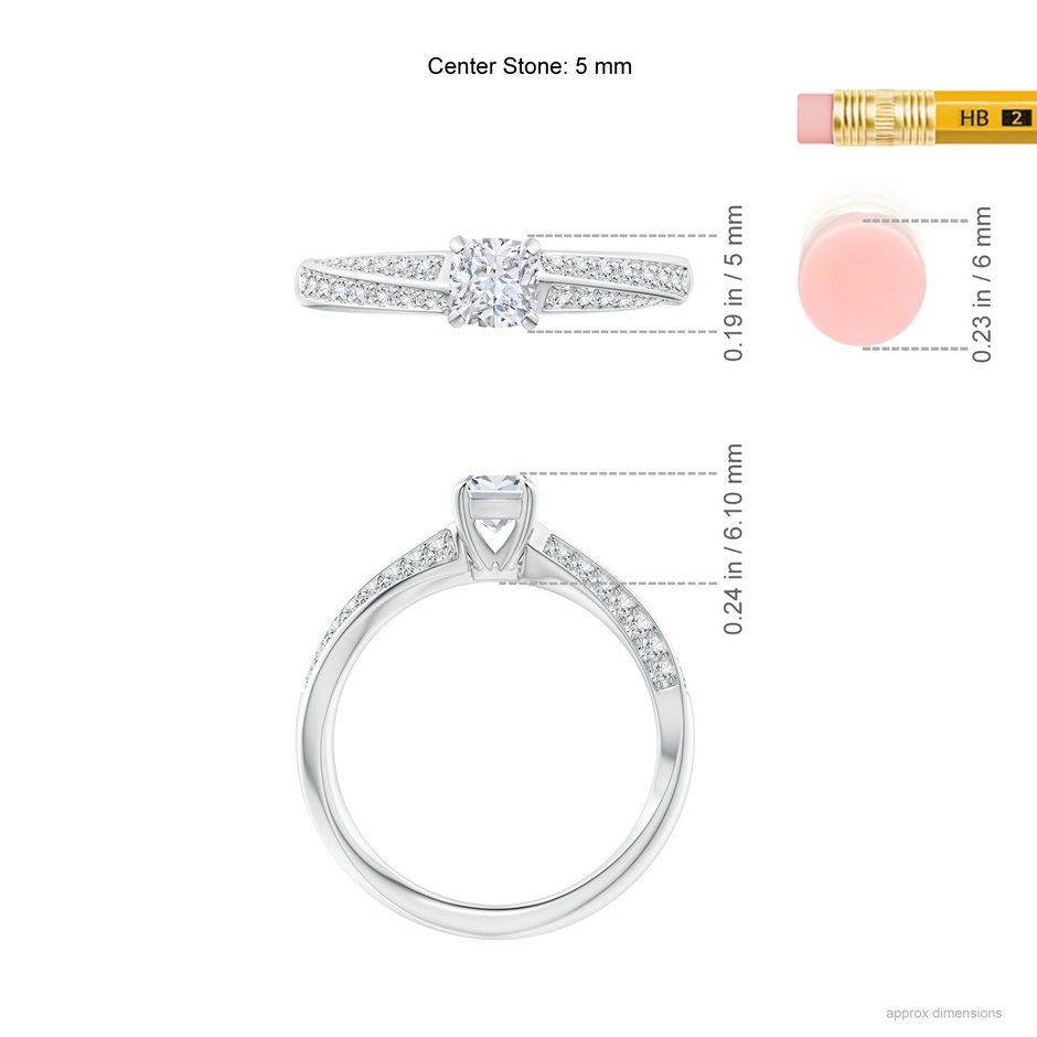 4.5mm GVS2 Cushion Diamond Twist Shank Ring with Double Row Accents in White Gold ruler