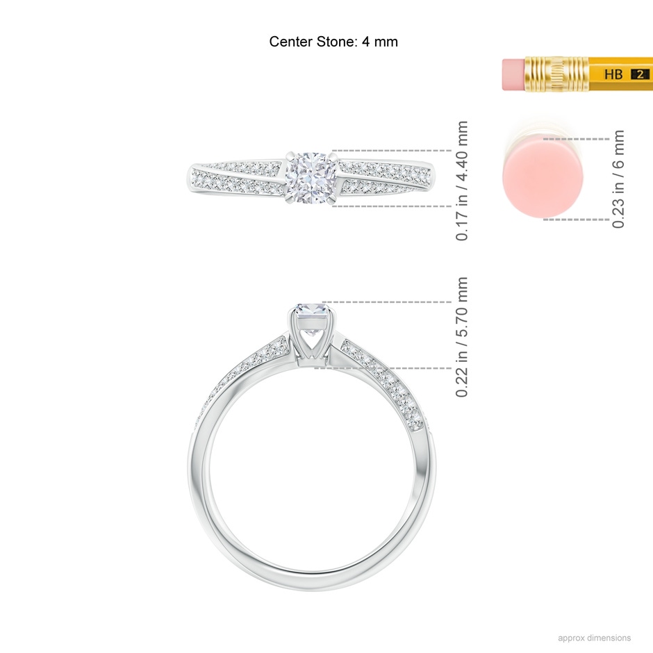 4mm GVS2 Cushion Diamond Twist Shank Ring with Double Row Accents in P950 Platinum ruler