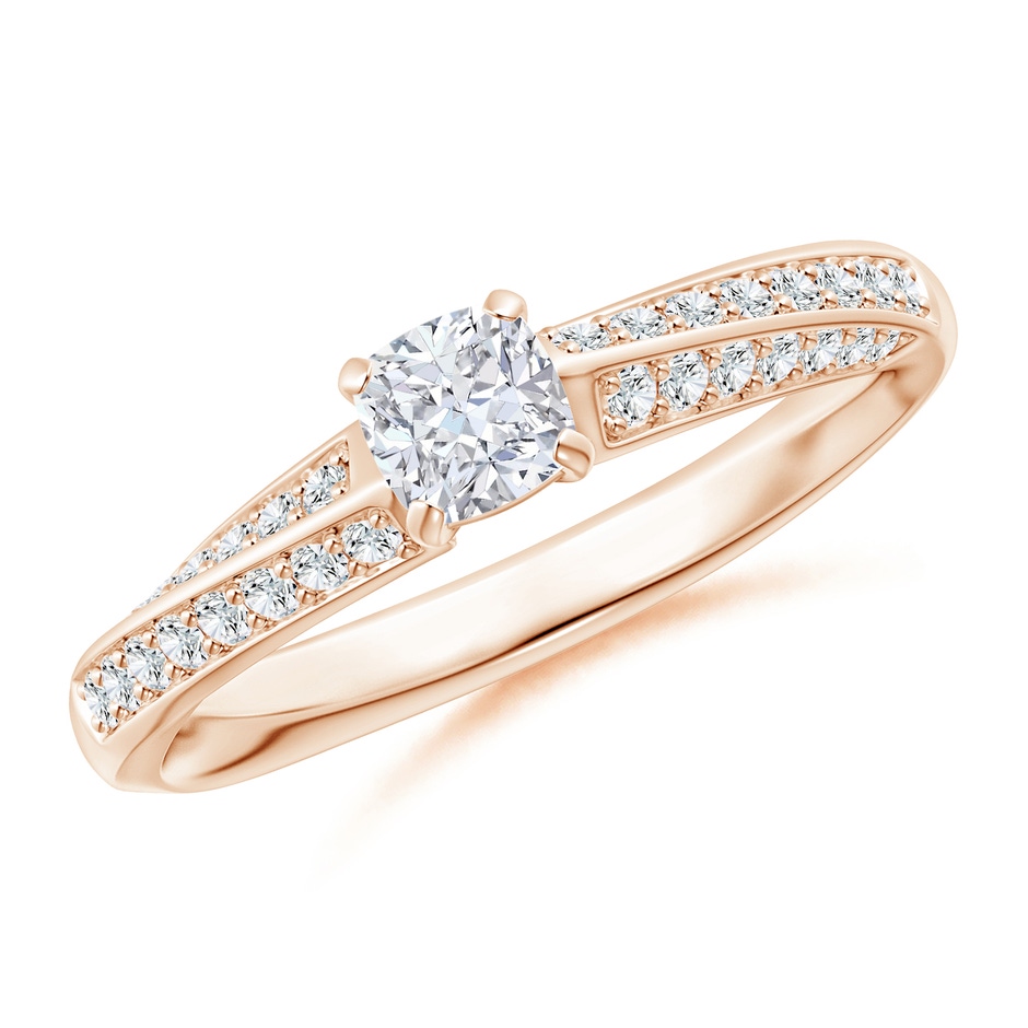 4mm GVS2 Cushion Diamond Twist Shank Ring with Double Row Accents in Rose Gold 