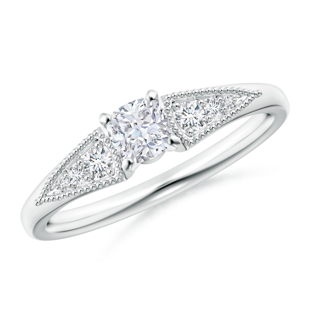 4mm GVS2 Cushion Diamond Tapered Shank Engagement Ring with Milgrain in White Gold