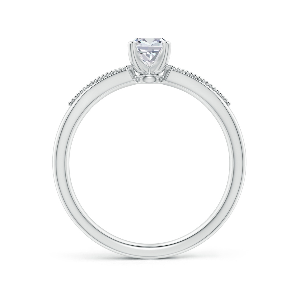 4mm HSI2 Cushion Diamond Tapered Shank Engagement Ring with Milgrain in White Gold Side-1