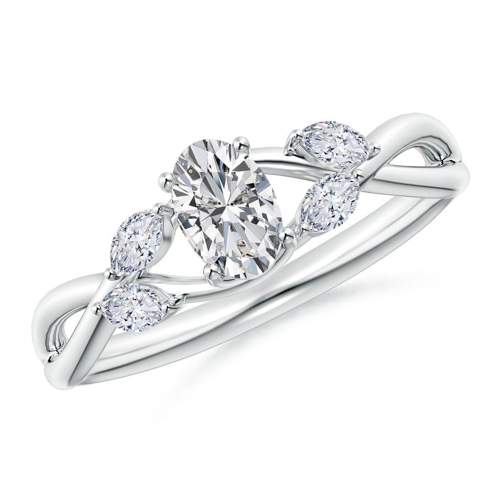 6x4mm HSI2 Nature-Inspired Oval Diamond Willow Ring with Marquise Accents in White Gold