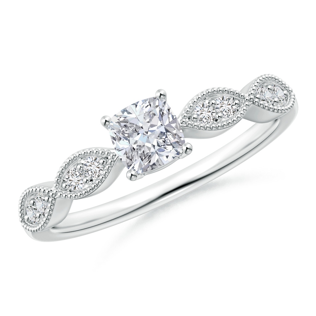 4.5mm HSI2 Cushion Diamond Engagement Ring with Marquise Motifs in White Gold