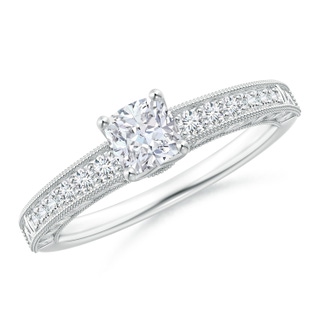 4.5mm GVS2 Vintage Inspired Cushion Diamond Ring with Engraved Shank in P950 Platinum