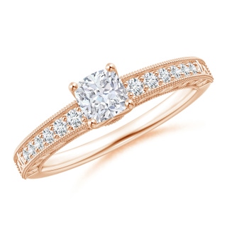 4.5mm GVS2 Vintage Inspired Cushion Diamond Ring with Engraved Shank in Rose Gold