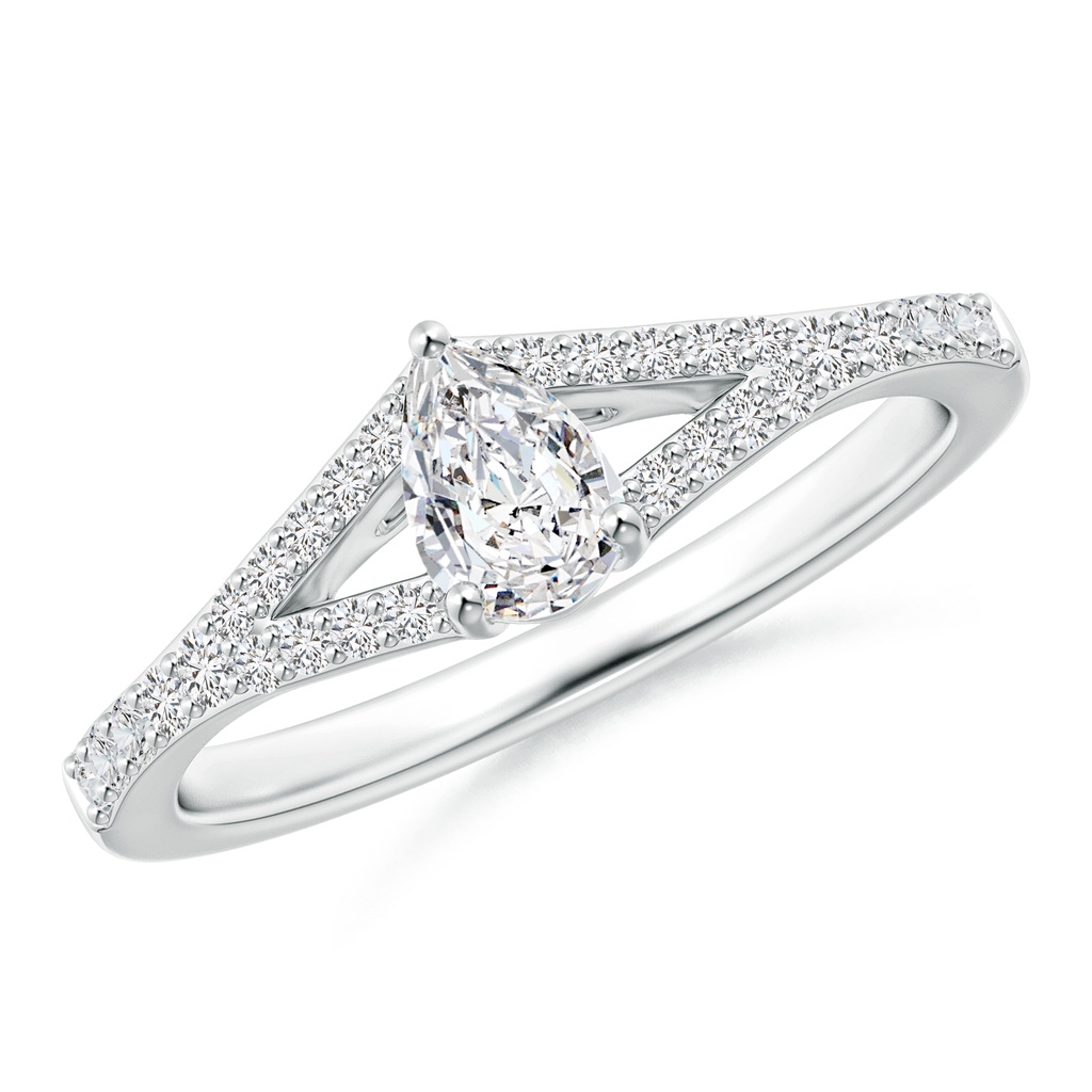 6x4mm HSI2 Pear-Shaped Diamond Split Shank Ring with Accents in White Gold