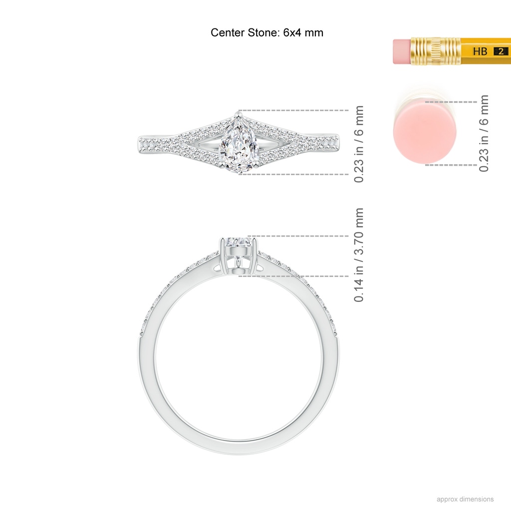 6x4mm HSI2 Pear-Shaped Diamond Split Shank Ring with Accents in White Gold Ruler